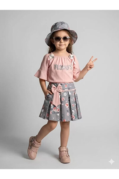 Generic Brand 2/5 Year Old Children's Set with Hat and Floral Printed Skirt