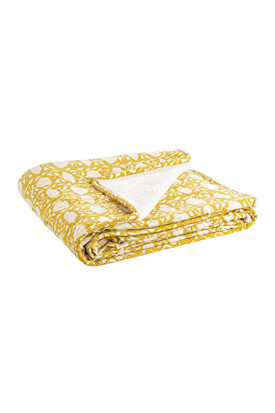 Bizzotto Cotton polyester blanket white ocher Chambery 130x180 cm