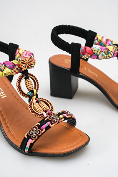 SNİCKER Women's Comfortable Sandals with Bead and Colorful Knit Detail, Stone...