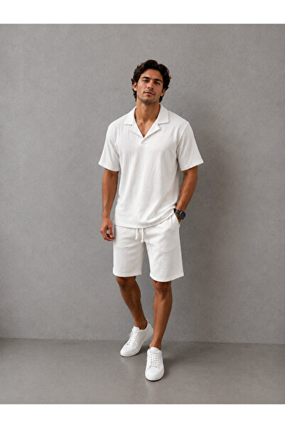 Shine Stone Men's Bürümcük Apaj Collar T-Shirt Shorts Set