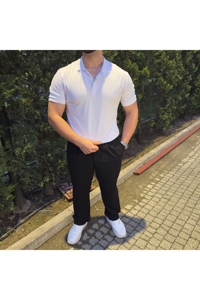 MODA Men's Polo Collar T-Shirt and Baggy Fabric Trousers Combination