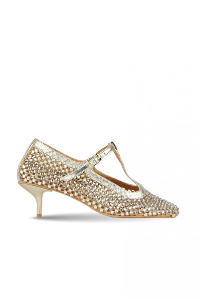 BUENO Gold stone leather women's heeled sandals