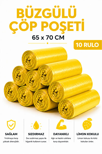 MSE HOLD Büzgülü Çöp Poşeti Limon Kokulu 65×70 cm Büyük Boy 10 Rulo Dayanıklı...