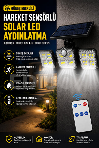 Edison Hareket Sensörlü Solar LED Aydınlatma Uzaktan Kumandalı Güneş Enerjili...