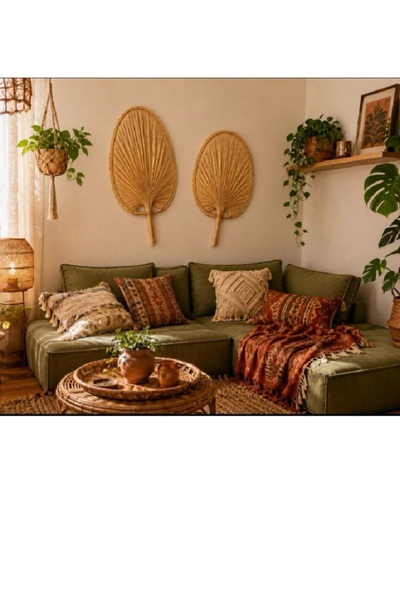 HÜCO BAZAAR 2'li Bambu Dekoratif Gerçek Palmiye Yaprağı Duvar Süsü 59 Cm Ve 5...