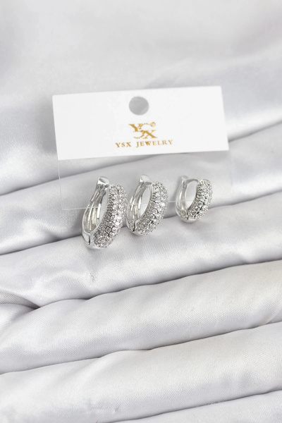 Generic Brand Mey Import ®   Brass Silver Color Zircon Stone Hoop Model Ysx T...