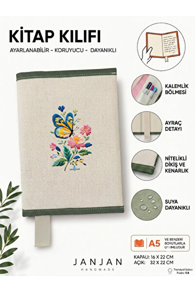 JANJAN NATURAL FABRIC omot za knjigu, perivi omot za knjigu, zaštitnik za knj...