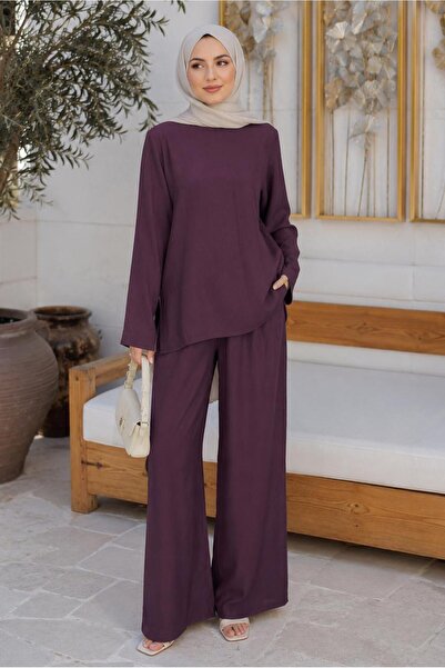 TRENDTESETTÜR KADIN Mürdüm BİSİKLET YAKA PANTOLONLU TAKIM T 0923