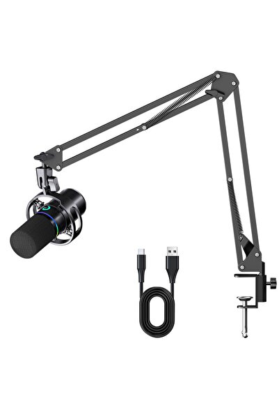 COOLHAWK طقم ميكروفون ديناميكي XLR/USB، ميكروفون بودكاست RGB مع زر كتم الصوت،...