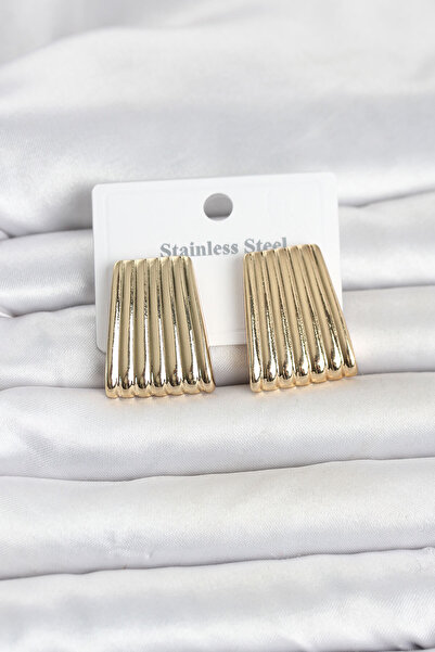 silky glows 316L Steel Gold Color Striped Plate Model Women's Earrings