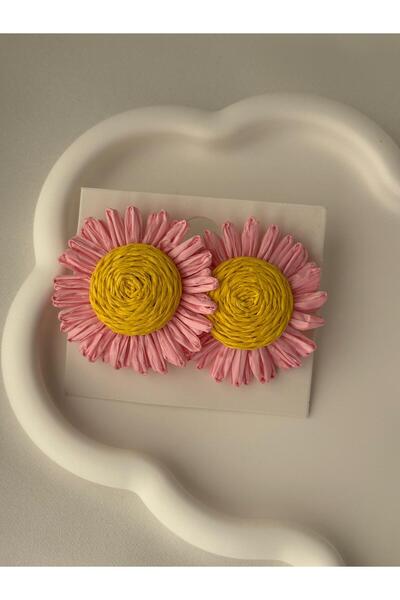 LioraJewellry Hasır Ayçiçeği Küpe Pembe