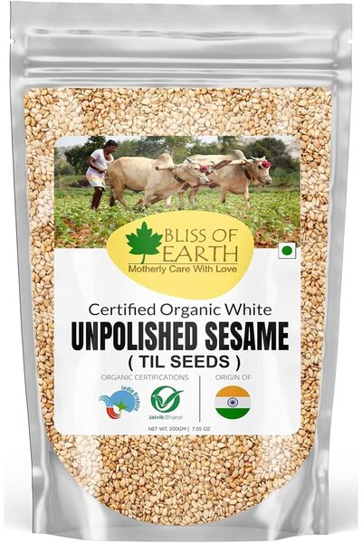 Bliss of Earth بذور السمسم الأبيض غير المطحون - 200 جرام |   طبيعي، خام، وغير...
