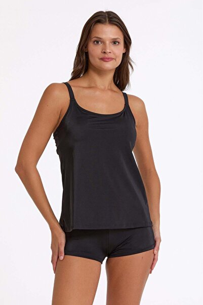 Argento Solid Color Tankini Set Black 0063-3001