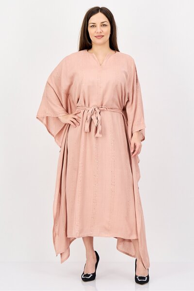Rufaya Women Textured Kaftan Maxi Dress, Tea Pink