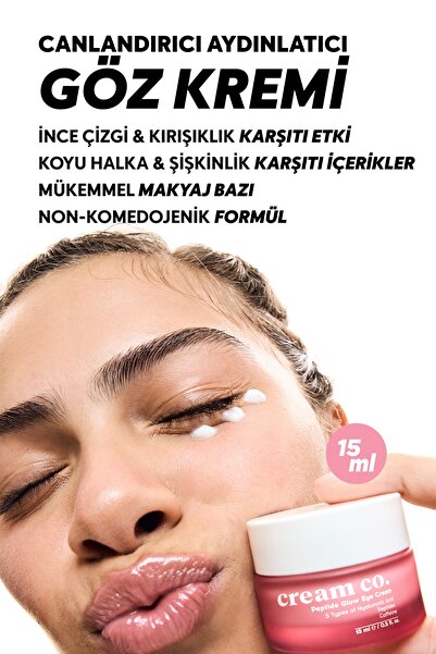 Cream Co. İkili Göz Kremi Seti Aydınlatıcı Göz Çevresi Kırışıklık Karşıtı Nemlendirici Set Peptit Kafein