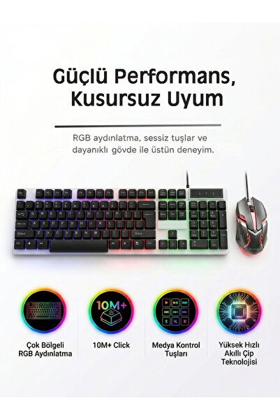 Tech&bello accessories RGB Aydınlatmalı 10M+ Click Medya Tuşlu Akıllı Çipli U...