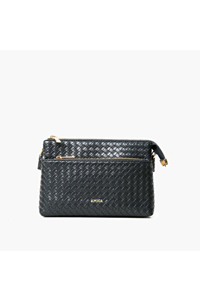 AMICA Woven Crossbody Bag with Zip Closure