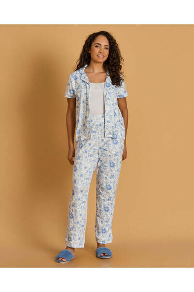 REDTAG Women Blue Printed 2 Piece Pyjama Set