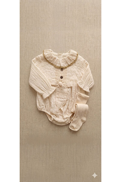 PofudukButik Pofuduk Butik Kız Bebek Dantel Detaylı Vintage Müslin Romper Tulum