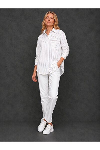 UTDU Striped Single Pocket White Shirt