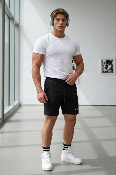 CAST COLLECTİON Men's White T-Shirt with Hook Print and Black Shorts Set