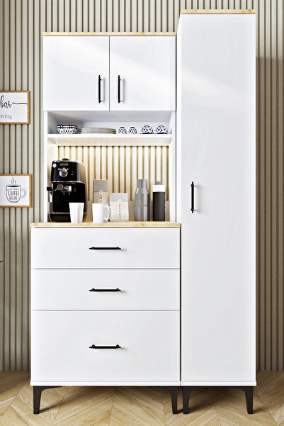 Ases Mobilya ASL4015 Led Işıklı Kahve Köşesi Çekmeceli Boy Dolaplı Çok Amaçlı...