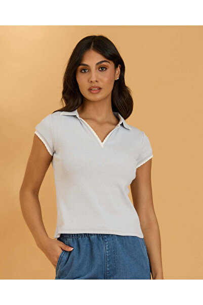 REDTAG Women Blue Plain Polo Shirt