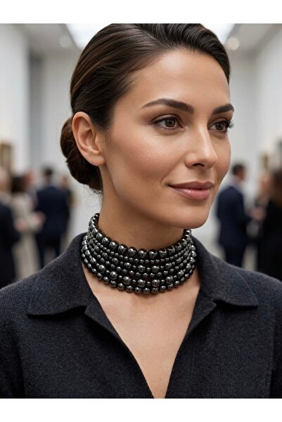 YOYYO Kadın Çok Sıralı Kalın Choker Kolye / Metalik Boncuklu Tasma Gerdanlık