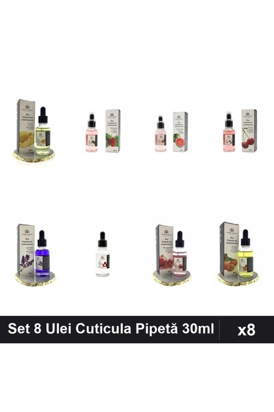 global fashion Set 8 Ulei Cuticula Pipetă 30ml - Lămâie, Căpșuni, Pepene, Cir...