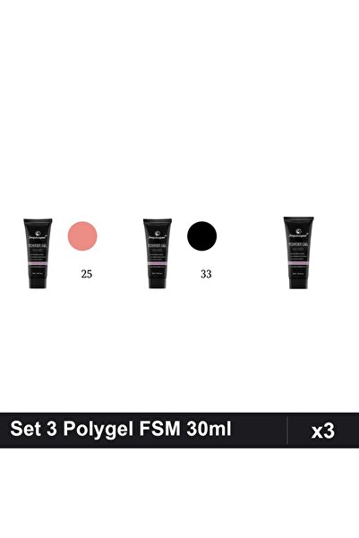 FSM Set 3 Polygel 30ml - Nr.25, Nr.33, Nr.01 Clear - Constructie Unghii