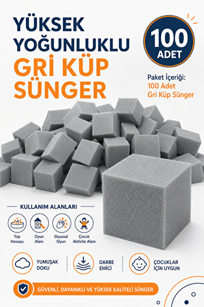 Dizanor 100 Adet Gri Küp Sünger Top Havuzu Oyun Alanı Duyusal Oyun Aktivite K...