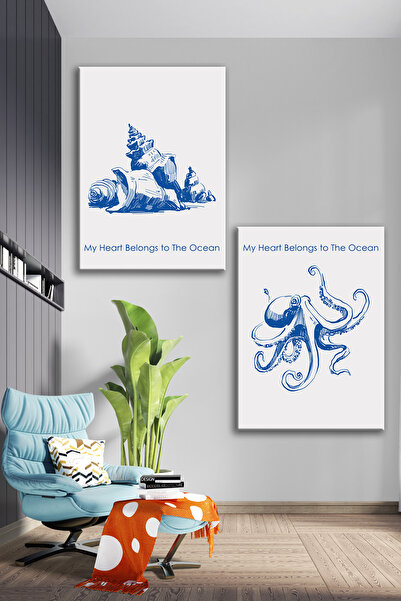 Tilki Dünyası Set de 2 tablouri decorative pe pânză, model Ocean, 7 - Decor m...