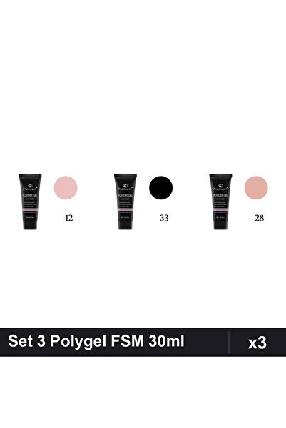 FSM Set 3 Polygel 30ml - Nr.12, Nr.33, Nr.28 - Constructie Unghii