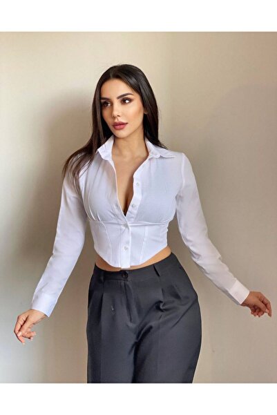 ABAS Korse Görünümlü Gipeli Crop Gömlek