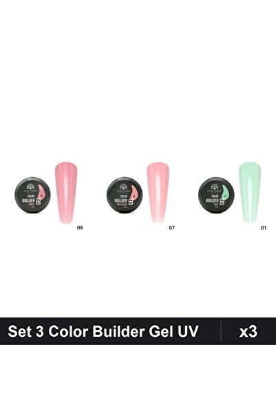 global fashion Set 3 Color Builder Gel UV 15g - Nr.01 Nr.07 Nr.08