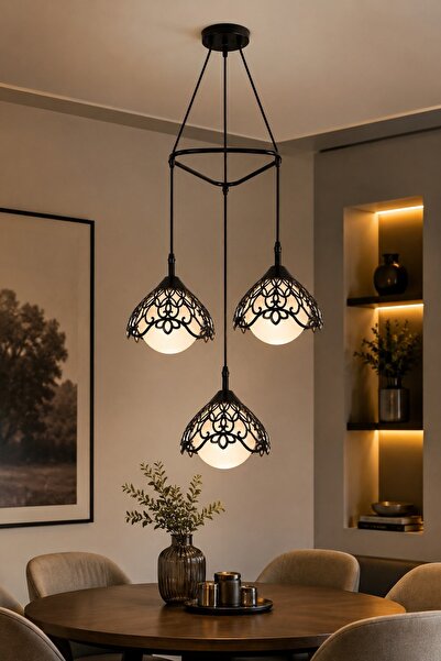 N.zone Modern Triple Luxury Chandelier with Classic Metal Design, 20X22 Cm, T...