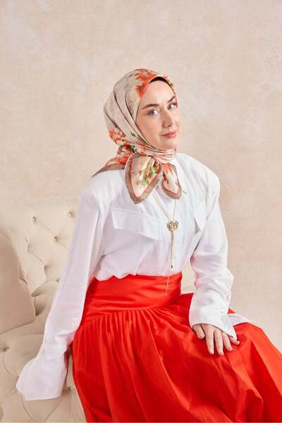 Silk Home Twill Silk Watercolor Scarf Red 90X90