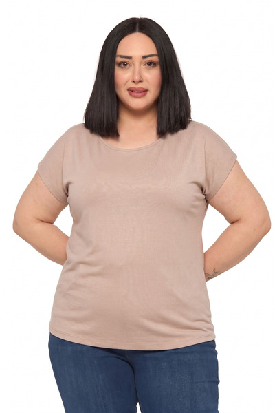 DISENTIS MODEST Plus Size Low Short Sleeve Mink Blouse