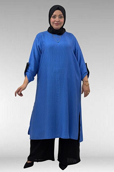 Eslina 67049 Plus Size Color-Blocked Pants with Side Slits. Double Tensel Set...