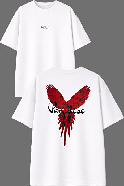 VSRN Paradise Design bela oversize majica sa printom na prednjoj i zadnjoj st...