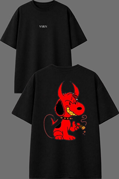VSRN Devil Dog Design Front and Back Printed Black Oversize t Shirt