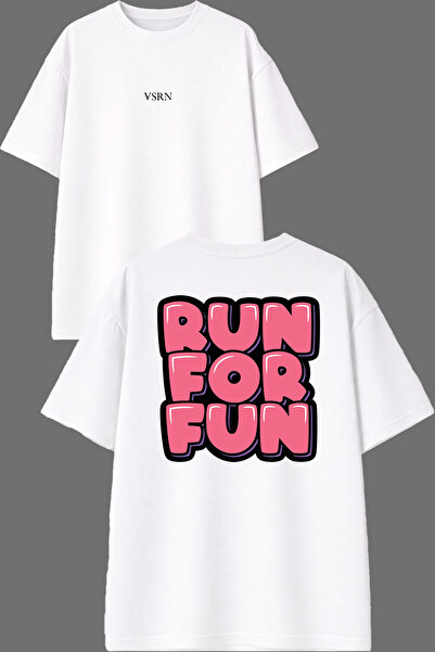 VSRN Run for Design Front and Back Printed White Oversize T-Shirt