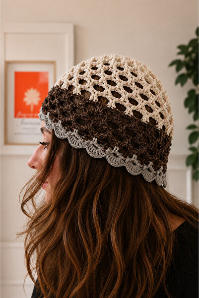 LİA CLİPS CO Women's Hand-Knitted Mesh Beanie – Bohemian Summer Hair Cap