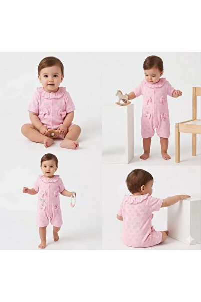 DMR Elegance 3/12 Month Jacquard Fabric Baby Romper with Collar and Bow