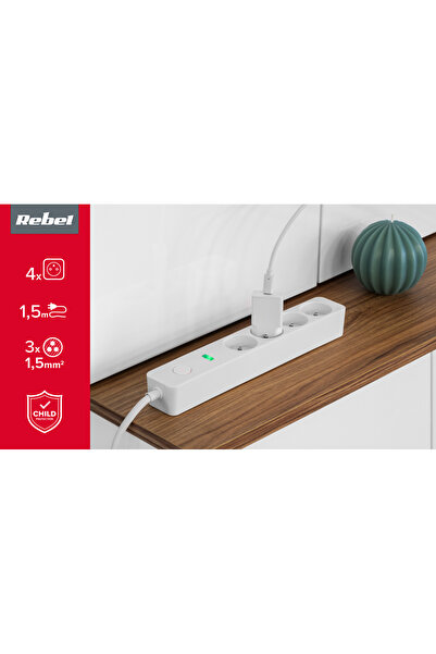 Rebel Priză multiplă cu 4 prize și protecție la supratensiune - 1,5M
