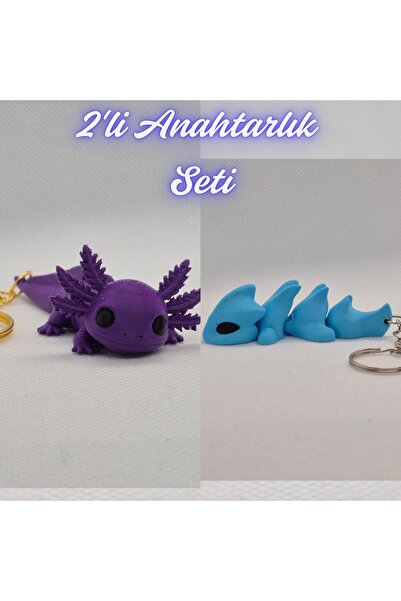 3DAtölyeMaker Purple Flexible Big Axolotl and Light Blue Flexible Dragon Keyc...