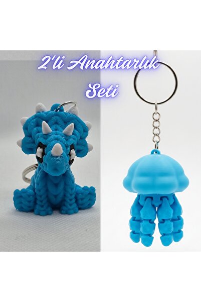 3DAtölyeMaker Light Blue Knitted Pattern Triceratops and Light Blue Moving Je...