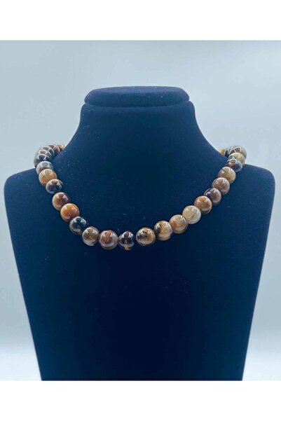 LADIN DOGALTAŞ Tiger Eye Aa Quality Natural Stone Necklace 8 Mm Globe Cut