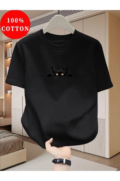 PAVRO Unisex Άνετο T-shirt με μικτό σχέδιο και στάμπα
