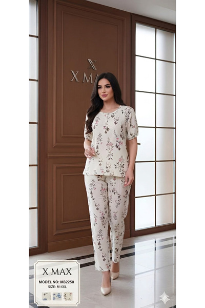 XMAX Soft Floral Print Women's Pajama Set - Comfortable Summer Outfit - Half ...